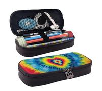 KLLTYHMU Leather Pencil Case Organizer Big Capacity Pencil Pouch Storage Bag With Compartments Cute Pencil Bag Heart Rainbow Tie-Dyed Pen Box Portable Cosmetic Makeup Bag Organizer