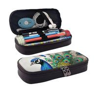 KLLTYHMU Leather Pencil Case Organizer Big Capacity Pencil Pouch Storage Bag With Compartments Cute Pencil Bag Vintage Blue Elegant Colorful Peacock Pen Box Portable Cosmetic Makeup Bag Organizer