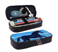 KLLTYHMU Leather Pencil Case Organizer Big Capacity Pencil Pouch Storage Bag With Compartments Cute Pencil Bag Cross The River On Horseback Pen Box Portable Cosmetic Makeup Bag Organizer