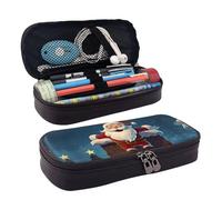 KLLTYHMU Leather Pencil Case Organizer Big Capacity Pencil Pouch Storage Bag With Compartments Cute Pencil Bag Santa Into The Chimney Pen Box Portable Cosmetic Makeup Bag Organizer