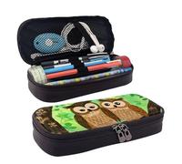 KLLTYHMU Leather Pencil Case Organizer Big Capacity Pencil Pouch Storage Bag With Compartments Cute Pencil Bag Couple Owl Perching Tree Prints Pen Box Portable Cosmetic Makeup Bag Organizer