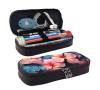 KLLTYHMU Leather Pencil Case Organizer Big Capacity Pencil Pouch Storage Bag With Compartments Cute Pencil Bag Tropical Flowers Pen Box Portable Cosmetic Makeup Bag Organizer