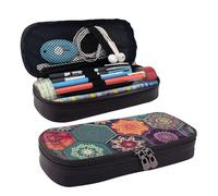 KLLTYHMU Leather Pencil Case Organizer Big Capacity Pencil Pouch Storage Bag With Compartments Cute Pencil Bag Beautiful Blooming Hexagon Pen Box Portable Cosmetic Makeup Bag Organizer