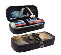 KLLTYHMU Leather Pencil Case Organizer Big Capacity Pencil Pouch Storage Bag With Compartments Cute Pencil Bag Elephant In The Fog Pen Box Portable Cosmetic Makeup Bag Organizer