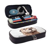 KLLTYHMU Leather Pencil Case Organizer Big Capacity Pencil Pouch Storage Bag With Compartments Cute Pencil Bag Sea Otter Pen Box Portable Cosmetic Makeup Bag Organizer