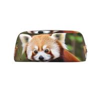KLLTYHMU Little Red Panda Leather Pencil Case Cute Zipper Pencil Pouch Pen Bag Multifunctional Travel Makeup Cosmetic Bag Key Pouch For Women Men Work Office