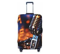 KLLTYHMU Microphone With Music Notes Luggage Suitcase Covers Elastic Washable Travel Luggage Protector Anti Scratch Travel Suitcase Protective Cover For Kid And Adult, Fits 18-32 Inch Luggage, Black