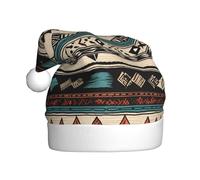 KLLTYHMU Native American Patterns Christmas Hat, Santa Hats Holiday For Adults Unisex Velvet Comfort Extra Thicken Fur Xmas Hat For New Year Festive Party