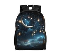 KLLTYHMU Nightsky Hanging Moon Stars Travel Laptop Backpack Waterproof Lightweight Cute Backpack For Women Men Casual Daypack