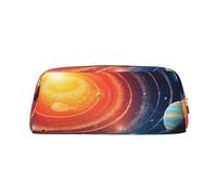 KLLTYHMU Outer Space Galaxy Solar System Leather Pencil Case Cute Zipper Pencil Pouch Pen Bag Multifunctional Travel Makeup Cosmetic Bag Key Pouch For Women Men Work Office, Gold, One Size