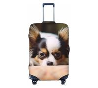 KLLTYHMU Papillon Lying On Tummy Luggage Suitcase Covers Elastic Washable Travel Luggage Protector Anti Scratch Travel Suitcase Protective Cover For Kid And Adult, Fits 18-32 Inch Luggage, Black