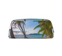 KLLTYHMU Paradise Beach Palm Trees Leather Pencil Case Cute Zipper Pencil Pouch Pen Bag Multifunctional Travel Makeup Cosmetic Bag Key Pouch For Women Men Work Office, Gold, One Size