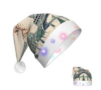 KLLTYHMU Paris City Tree Eiffel Tower Art Led Lighted Up Christmas Santa Hat Unisex Velvet Comfort Christmas Hat Personalized Xmas Party Holiday New Year Headwear For Women Men