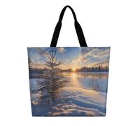 KLLTYHMU Peaceful Winter Scenery Tote Bag Large Women Casual Shoulder Bag Reusable Grocery Bag Fasion Handbag for Office Shopping Travel