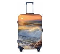 KLLTYHMU Rocky Wave Sunset Painting Luggage Suitcase Covers Elastic Washable Travel Luggage Protector Anti Scratch Travel Suitcase Protective Cover For Kid And Adult, Fits 18-32 Inch Luggage, Black, S