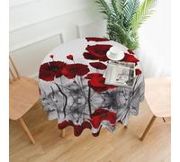 KLLTYHMU Round Tablecloths 60 Inch,Waterproof Stain and Wrinkle Resistant Circle Table Cloth Red Poppy Flower Decorative Farmhouse Table Cover for Picnic Party Dining Room Home Indoor Outdoor Decor