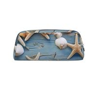 KLLTYHMU Shell Starfish Pattern Leather Pencil Case Cute Zipper Pencil Pouch Pen Bag Multifunctional Travel Makeup Cosmetic Bag Key Pouch For Women Men Work Office