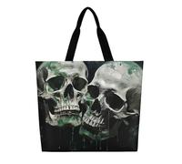 KLLTYHMU Showing Two Skulls Tote Bag Large Women Casual Shoulder Bag Reusable Grocery Bag Fasion Handbag for Office Shopping Travel