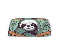 KLLTYHMU Sloth Green Leather Pencil Case Cute Zipper Pencil Pouch Pen Bag Multifunctional Travel Makeup Cosmetic Bag Key Pouch For Women Men Work Office