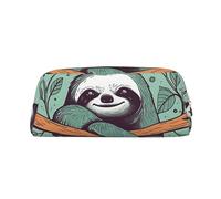 KLLTYHMU Sloth Green Leather Pencil Case Cute Zipper Pencil Pouch Pen Bag Multifunctional Travel Makeup Cosmetic Bag Key Pouch For Women Men Work Office