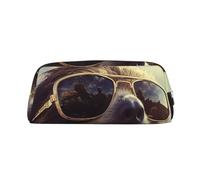 KLLTYHMU Sloth With Sunglasses Leather Pencil Case Cute Zipper Pencil Pouch Pen Bag Multifunctional Travel Makeup Cosmetic Bag Key Pouch For Women Men Work Office, Silver, One Size