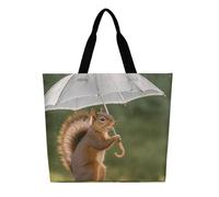 KLLTYHMU Squirrel Hold A Umbrellas Tote Bag Large Women Casual Shoulder Bag Reusable Grocery Bag Fasion Handbag for Office Shopping Travel