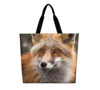 KLLTYHMU The Fox Looks Into The Distance Tote Bag Large Women Casual Shoulder Bag Reusable Grocery Bag Fasion Handbag for Office Shopping Travel
