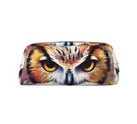 KLLTYHMU Watercolor Cool Owl Head Leather Pencil Case Cute Zipper Pencil Pouch Pen Bag Multifunctional Travel Makeup Cosmetic Bag Key Pouch For Women Men Work Office
