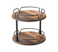 KLM 12" Wood Lazy Susan, Rotating Spice Rack, 2 Tier Spice Turntable Organizer, Industrial Turntable Spice Holder, for Kitchen Countertop and Cabinet, Compact and Versatile, Rustic Brown