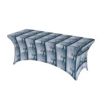 KLMELLMDE 6ft Stretchable Rectangular Two Penguins Tablecloth, Suit For Kitchens, Events, Weddings, Exhibitions, Banquets, Etc.