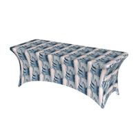 KLMELLMDE 6ft Stretchable Rectangular Two Penguins Tablecloth, Suit For Kitchens, Events, Weddings, Exhibitions, Banquets, Etc.