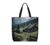 KLMELLMDE Charming Mountain Cottages In The Austrian Alps1 Tote Bag, Reusable Canvas Shoulder Bag For Shopping, Work, Travel And Holidays Or School