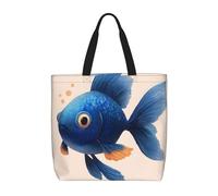 KLMELLMDE Cute Blue Fish Tote Bag, Reusable Canvas Shoulder Bag For Shopping, Work, Travel And Holidays Or School