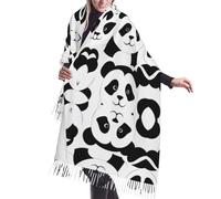 KLMELLMDE Faux Cashmere Fringed Shawl,Warm Fringed Panda Scarf,Halloween,Christmas Scarf,Birthday Gift,Men Women Scarf