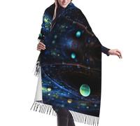 KLMELLMDE Faux Cashmere Fringed Shawl,Warm Fringed Space Planets Scarf,Halloween,Christmas Scarf,Birthday Gift,Men Women Scarf