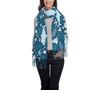 KLMELLMDE Faux Cashmere Long Velvet Tassel Cute Blue Fish Scarf, Lightweight Tassel Long Scarf Shawl, Elegant Ladies Scarf, Fashion Simple Scarf.