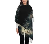 KLMELLMDE Faux Cashmere Tassel Night Crow Scarf, Men'S And Women'S Scarves, Printed Shawls, Head Wraps, Christmas Scarves