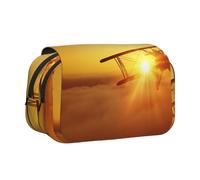 KLMELLMDE Flip Up Double-Layer Aircraft Plane at Sunset Pencil Case, Pencil Case, Suit for Office, School, Men's and Women's Use.