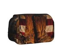 KLMELLMDE Flip Up Double-Layer American Flag with Cowboy Boots Pencil Case, Pencil Case, Suit for Office, School, Men's and Women's Use.