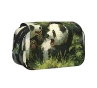 KLMELLMDE Flip Up Double-Layer Pandas Pencil Case, Pencil Case, Suit for Office, School, Men's and Women's Use.