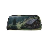 KLMELLMDE Leather Zip Charming Mountain Cottages in The Austrian Alps1 Pen Case, Large Capacity Pen Case, School and Office Supplies Stationery Bag, Cosmetic Bag, Coin Purse