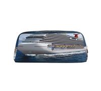 KLMELLMDE Leather Zip Cruise Ship Pen Case, Large Capacity Pen Case, School and Office Supplies Stationery Bag, Cosmetic Bag, Coin Purse