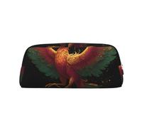 KLMELLMDE Leather Zip Fantasy Phoenix Pen Case, Large Capacity Pen Case, School and Office Supplies Stationery Bag, Cosmetic Bag, Coin Purse