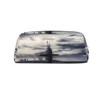 KLMELLMDE Leather Zip Giant Nuclear Ship Pen Case, Large Capacity Pen Case, School and Office Supplies Stationery Bag, Cosmetic Bag, Coin Purse