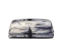 KLMELLMDE Leather Zip Giant Nuclear Ship Pen Case, Large Capacity Pen Case, School and Office Supplies Stationery Bag, Cosmetic Bag, Coin Purse