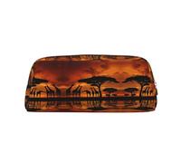 KLMELLMDE Leather Zip Giraffe Under The Tree in Africa Pen Case, Large Capacity Pen Case, School and Office Supplies Stationery Bag, Cosmetic Bag, Coin Purse