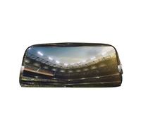 KLMELLMDE Leather Zip Green Baseball Field Backdrop Pen Case, Large Capacity Pen Case, School and Office Supplies Stationery Bag, Cosmetic Bag, Coin Purse