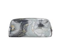 KLMELLMDE Leather Zip Grey Marble Stripe Pen Case, Large Capacity Pen Case, School and Office Supplies Stationery Bag, Cosmetic Bag, Coin Purse