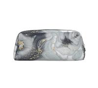 KLMELLMDE Leather Zip Grey Marble Stripe Pen Case, Large Capacity Pen Case, School and Office Supplies Stationery Bag, Cosmetic Bag, Coin Purse