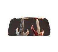 KLMELLMDE Leather Zip Guitar Bass Pen Case, Large Capacity Pen Case, School and Office Supplies Stationery Bag, Cosmetic Bag, Coin Purse